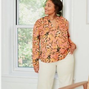 Ava and Viv Women's Plus Size Long Sleeve
Popover Blouse Orange Floral